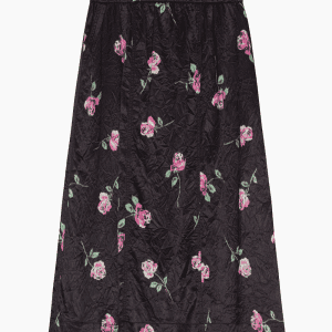 Crinkled Satin Elasticated Maxi Skirt - Black - GANNI - Sort L