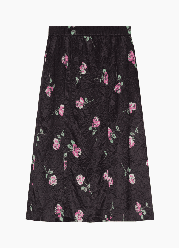 Crinkled Satin Elasticated Maxi Skirt - Black - GANNI - Sort S