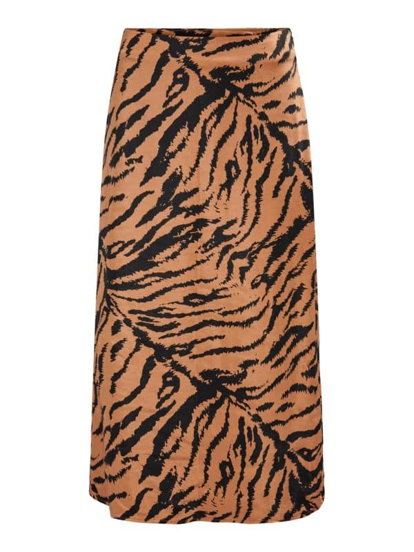 Only Mayra High Waist Midi Satin Skirt - Brun - Størrelse 34 - Andet materiale