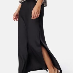 BUBBLEROOM Slit Satin Skirt Black 34