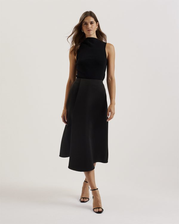 Erva Asymmetric Satin Wrap Midi Ski